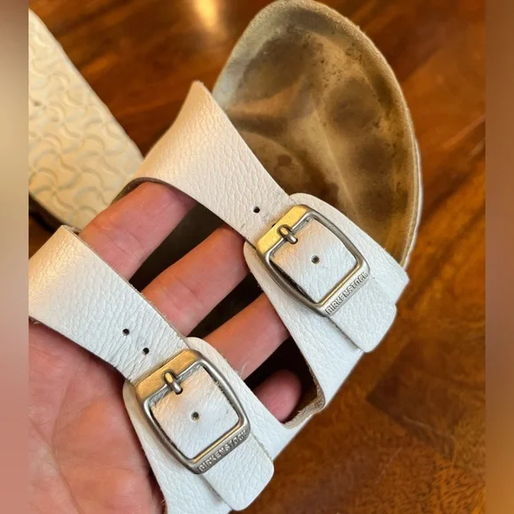 Birkenstock Two Strap Leather Sandals Cork Footbed Sz 40 (W9 M7) White - Picture 4 of 12